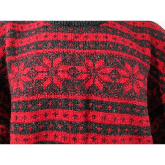Bouviac Norway Fair Isle Oversize Unisex Sweater Medium EUC Wool Red Charcoal - Picture 9 of 16